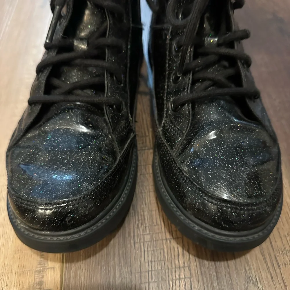 Ugg Girls‎ Robley Black Lace Up Zipper Boots Sparkle Glitter  Size 6